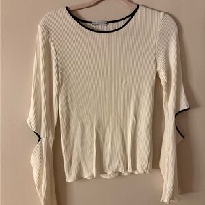 Zara Cream Ribbed Long Sleeve Top with Black Trim